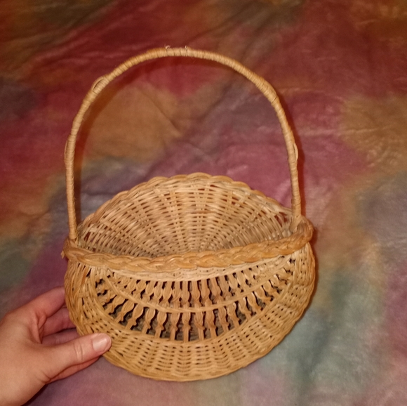 Wicker Boho Tan Rattan 70s Circular Hanging Basket - Picture 2 of 4